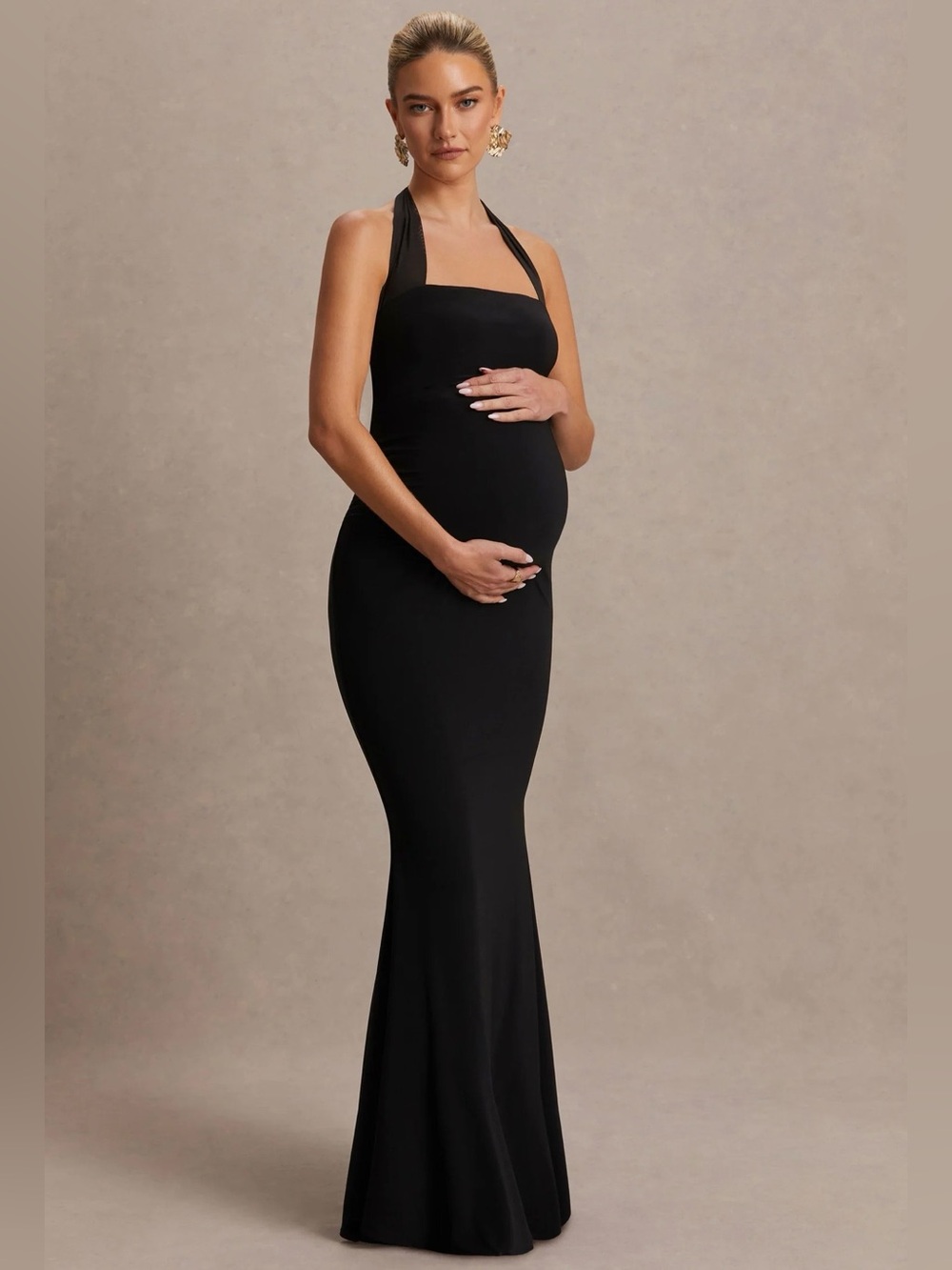 Avielle | Black Halter-Neck Maternity Maxi dress
